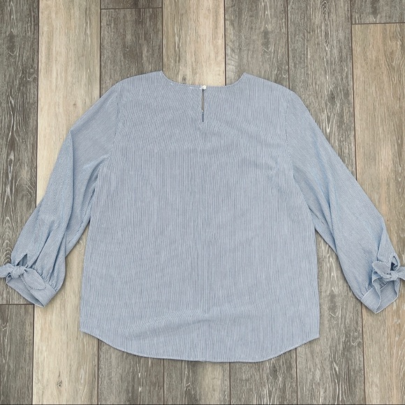 NEW CALVIN KLEIN BLUE WHITE STRIPED BLOUSE TOP WITH BOWS - Picture 8 of 11